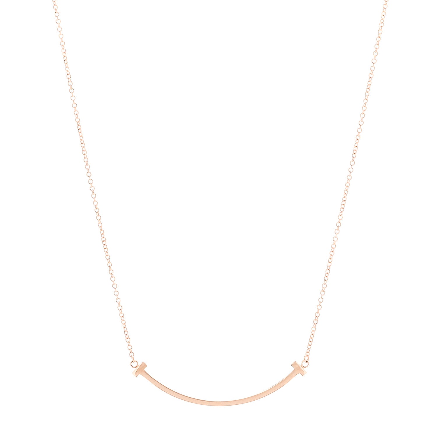 Tiffany 18K Rose Gold Small T Smile Pendant Necklace 1 of 6