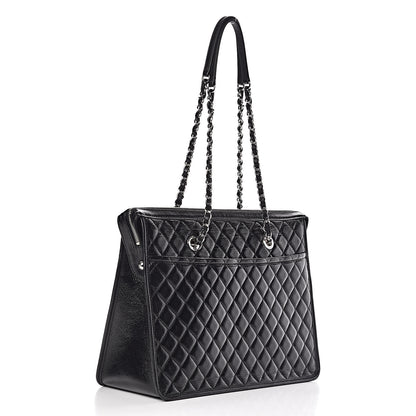 Chanel Glazed Calfskin Quilted Large Shopping Tote Black 3 of 10