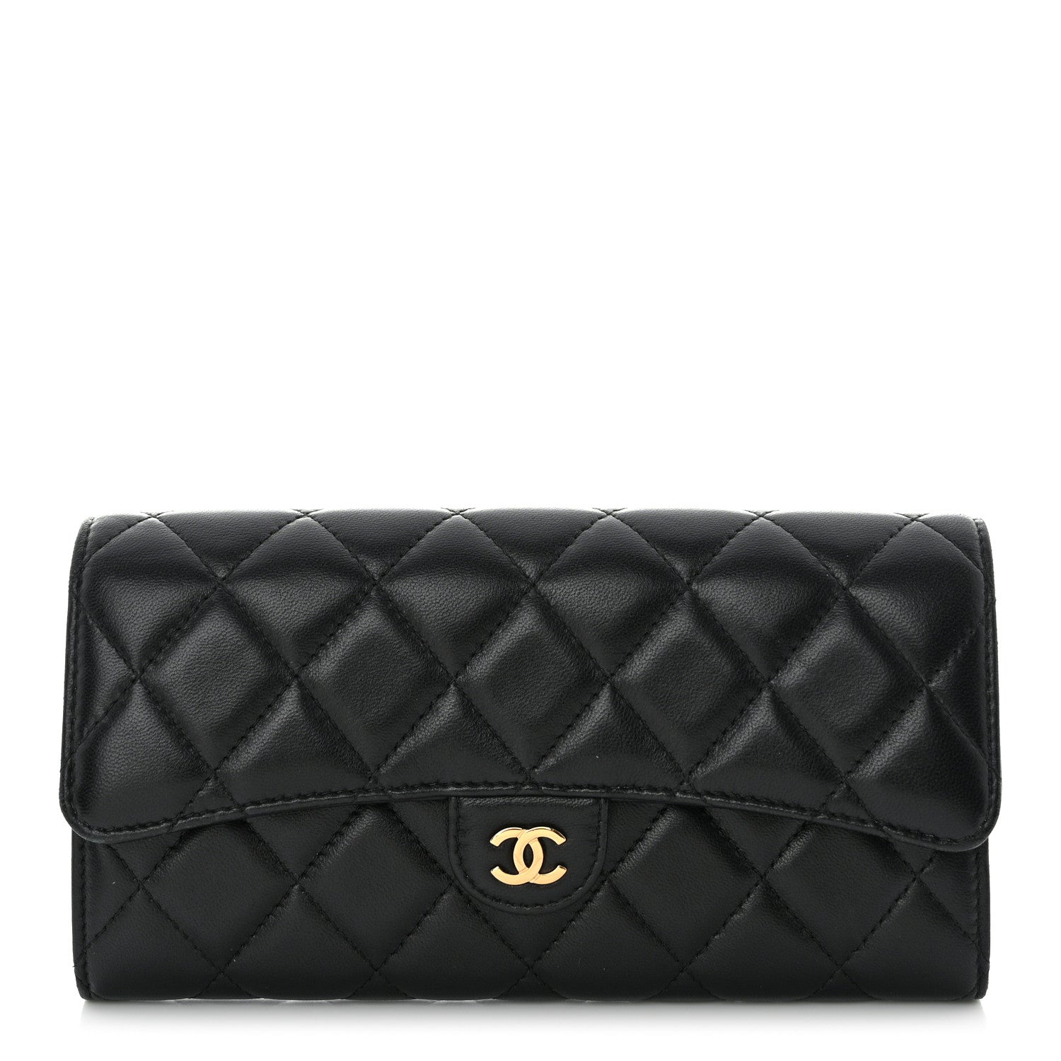 Chanel Lambskin Quilted Large Gusset Flap Wallet Black 1 of 13