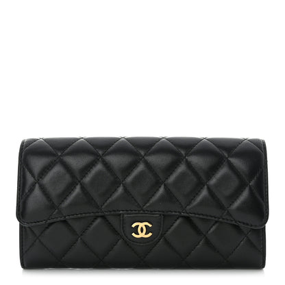 Chanel Lambskin Quilted Large Gusset Flap Wallet Black 1 of 13