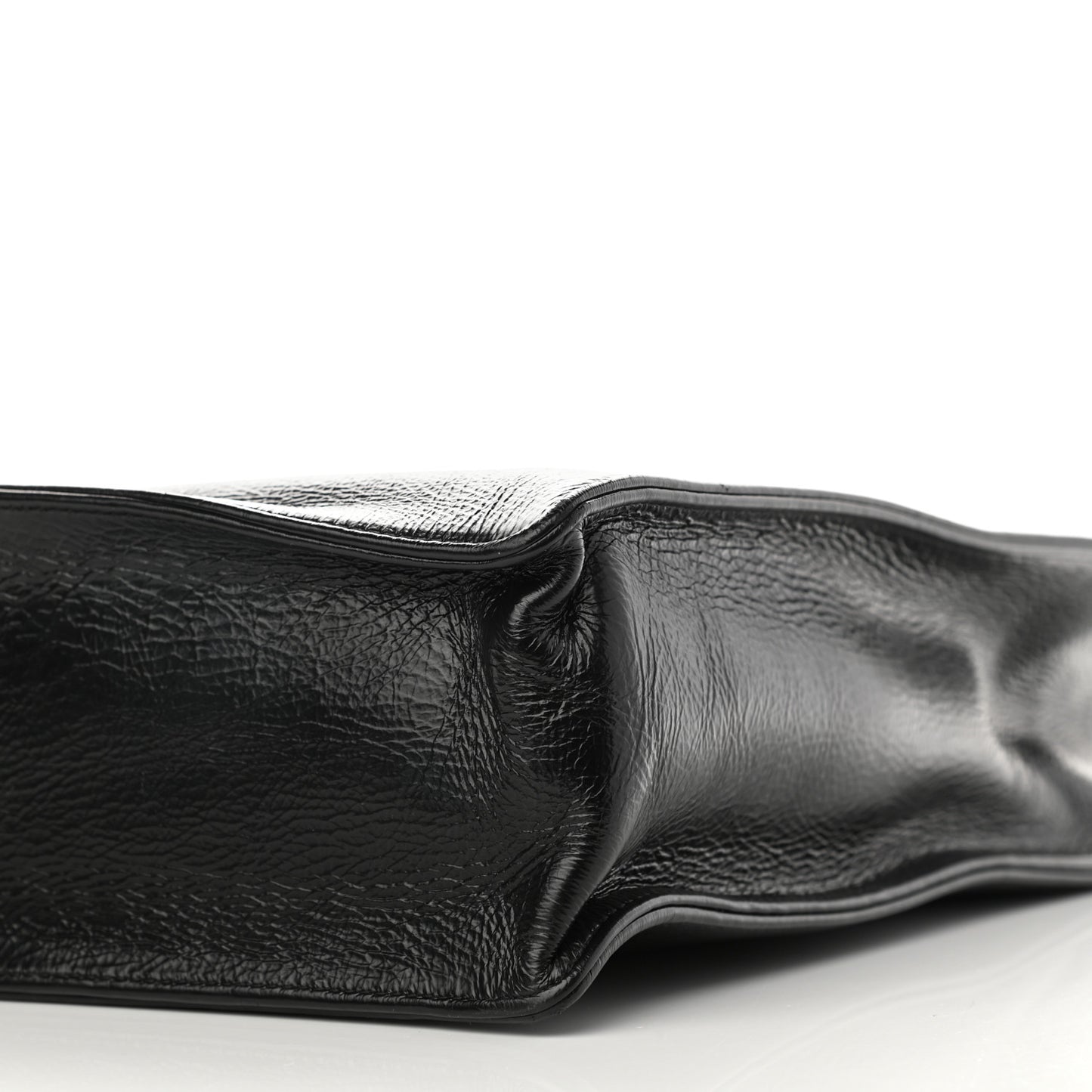Shiny Aged Calfskin North South Shopping Bag Black