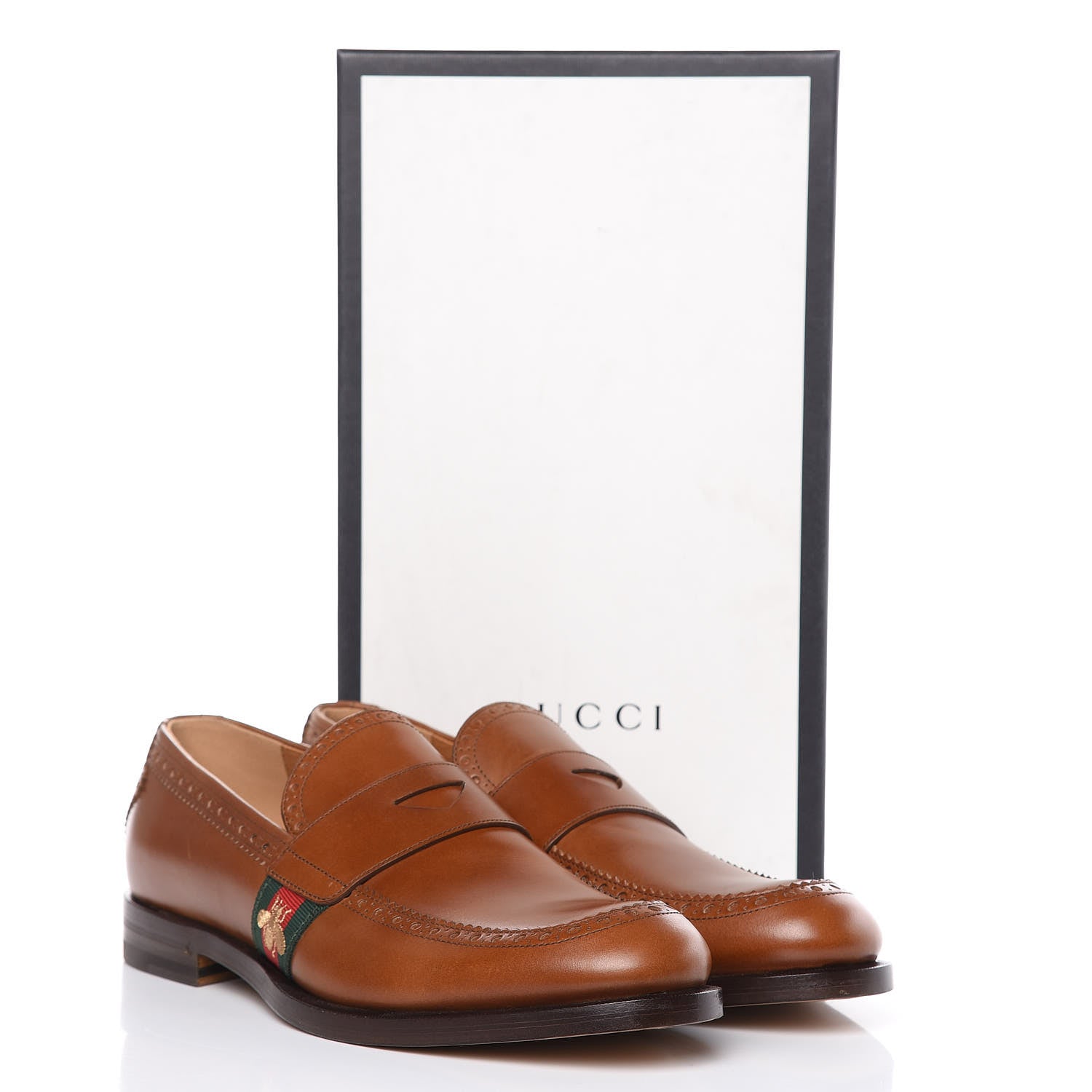 Gucci Calfskin Mens Web Bee Spirit Loafers 10 Cuir 11 of 11