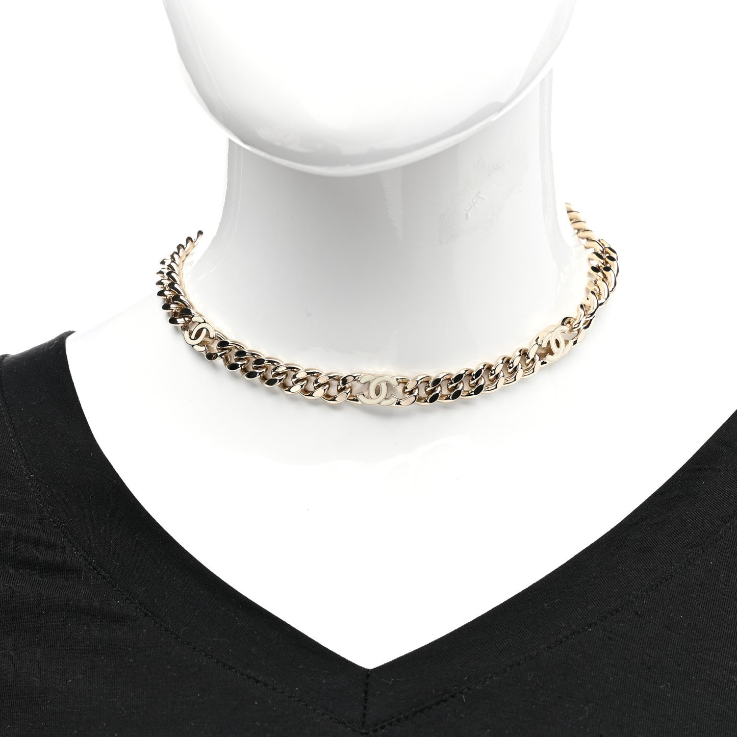 Metal Enamel Chain CC Choker Gold White