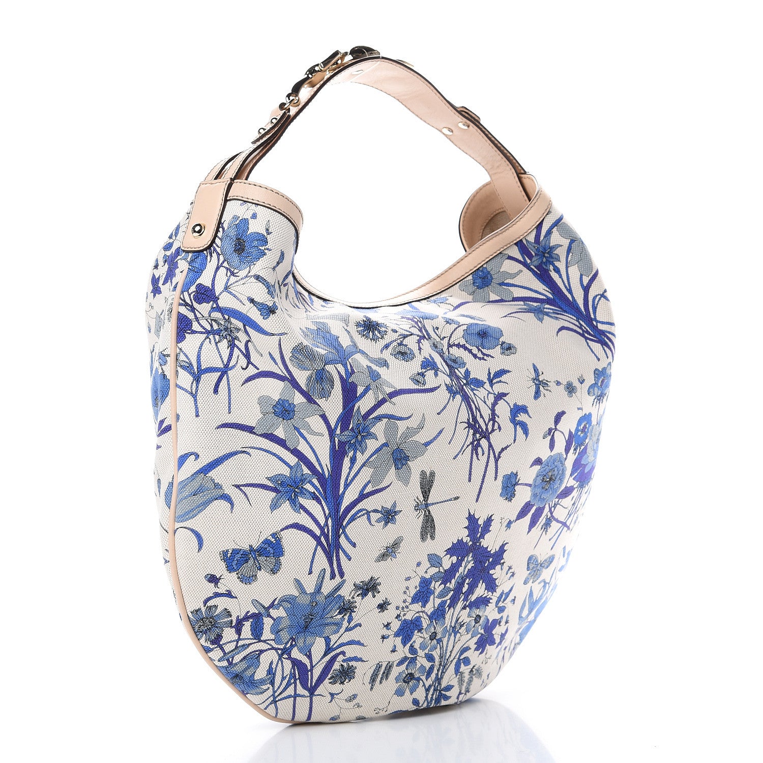 Gucci Canvas Flora Floral Large Wave Hobo Blue 2 of 10