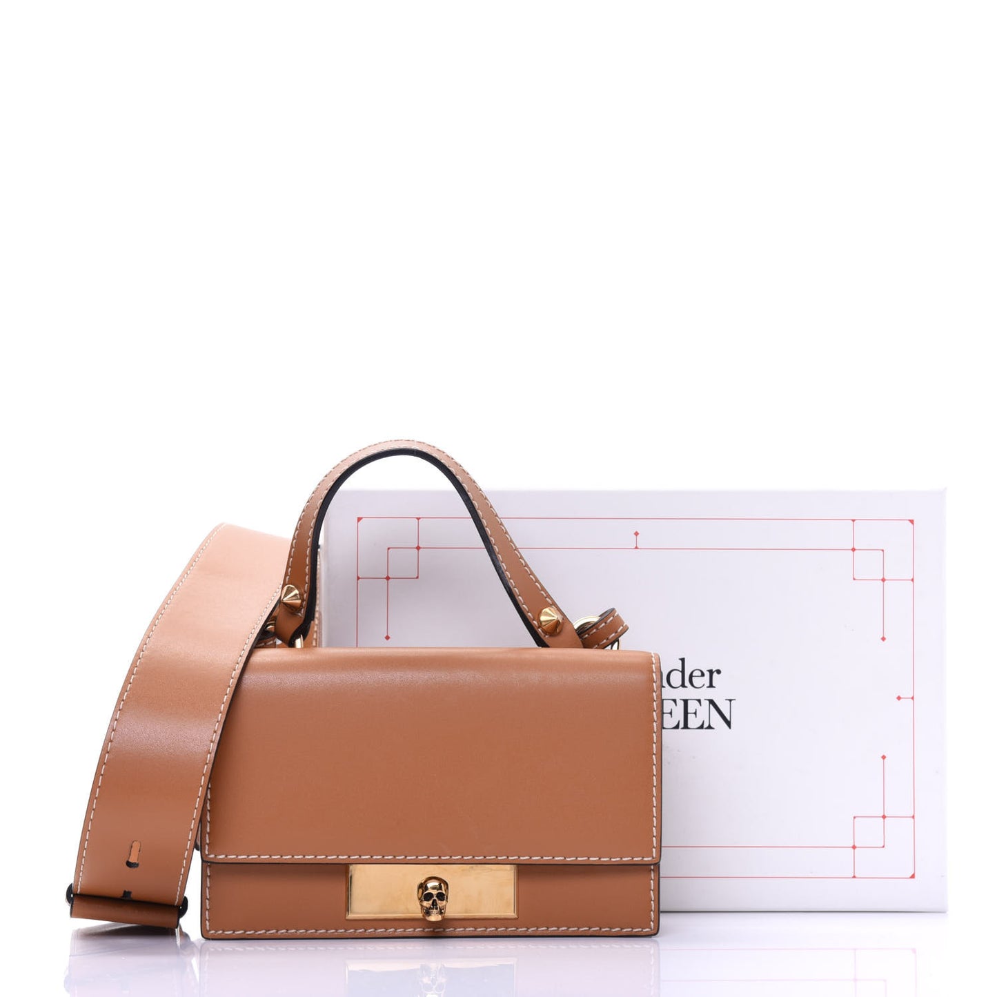 Calfskin Mini Skull Lock Shoulder Bag Cognac