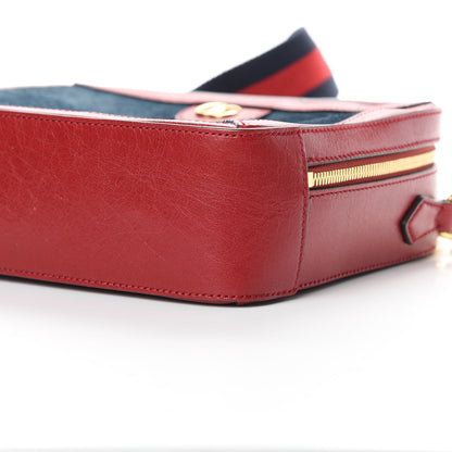 Gucci Suede Calfskin Web Small Ophidia Top Handle Shoulder Bag New Blue Romantic Cherry 10 of 16