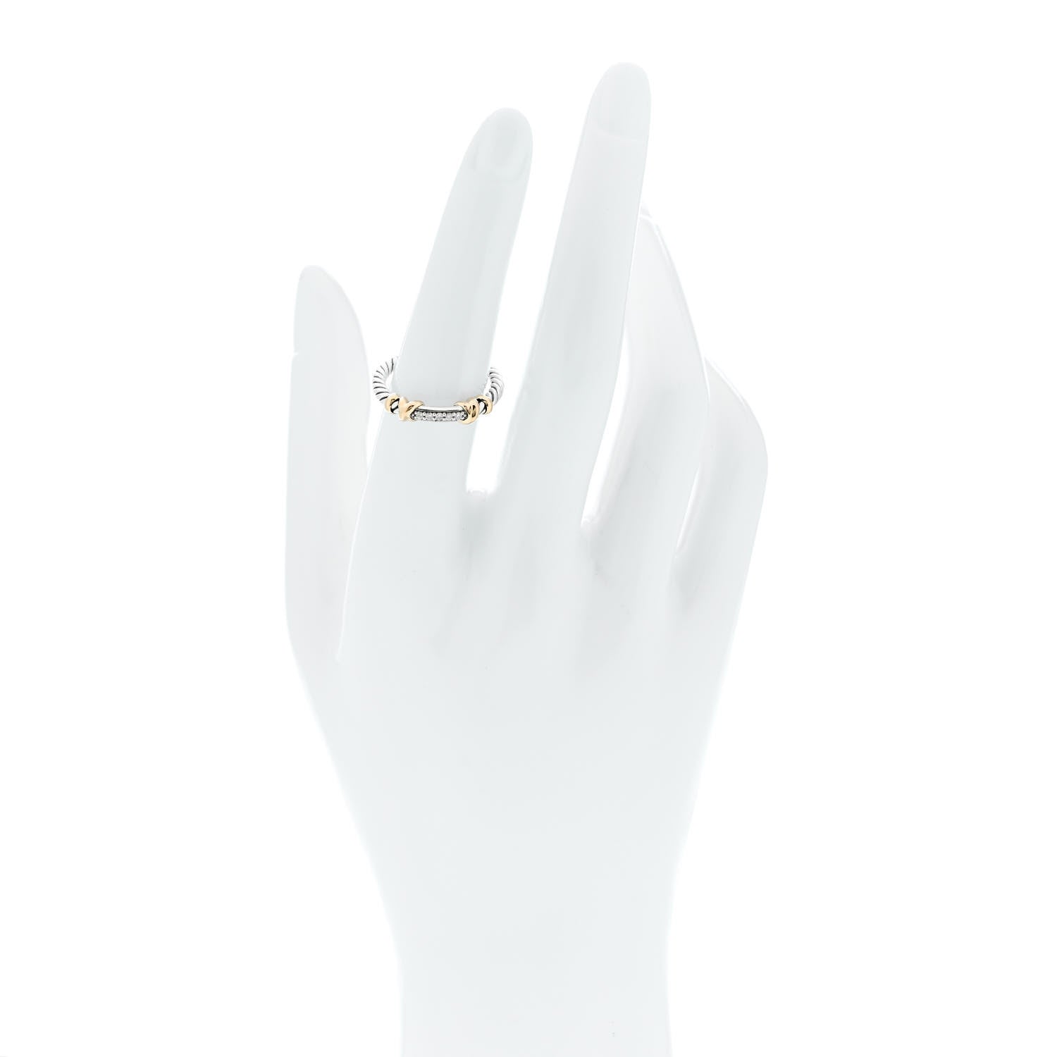 David Yurman Sterling Silver 18K Yellow Gold Diamond Petite Helena Wrap Ring 54 7 2 of 4