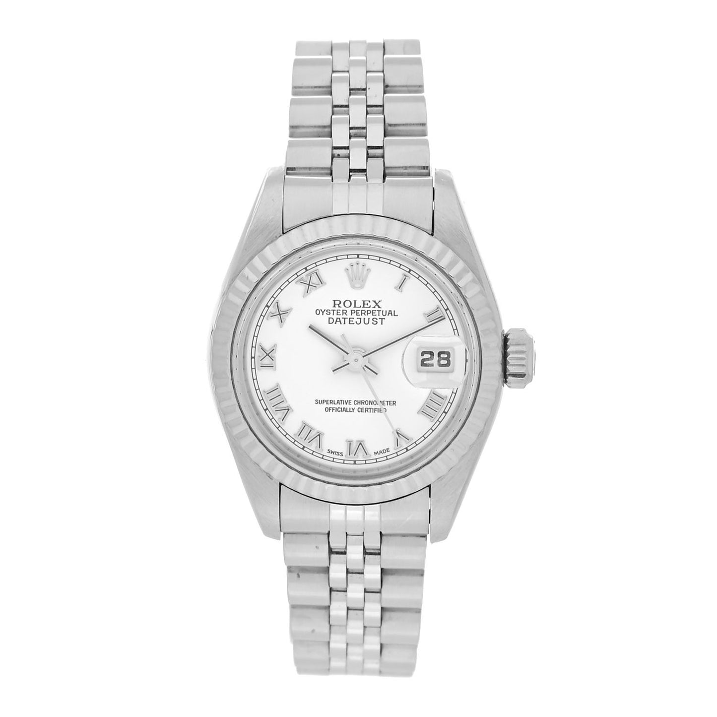 Stainless Steel 18K White Gold 26mm Oyster Perpetual Datejust Watch White Roman 79174