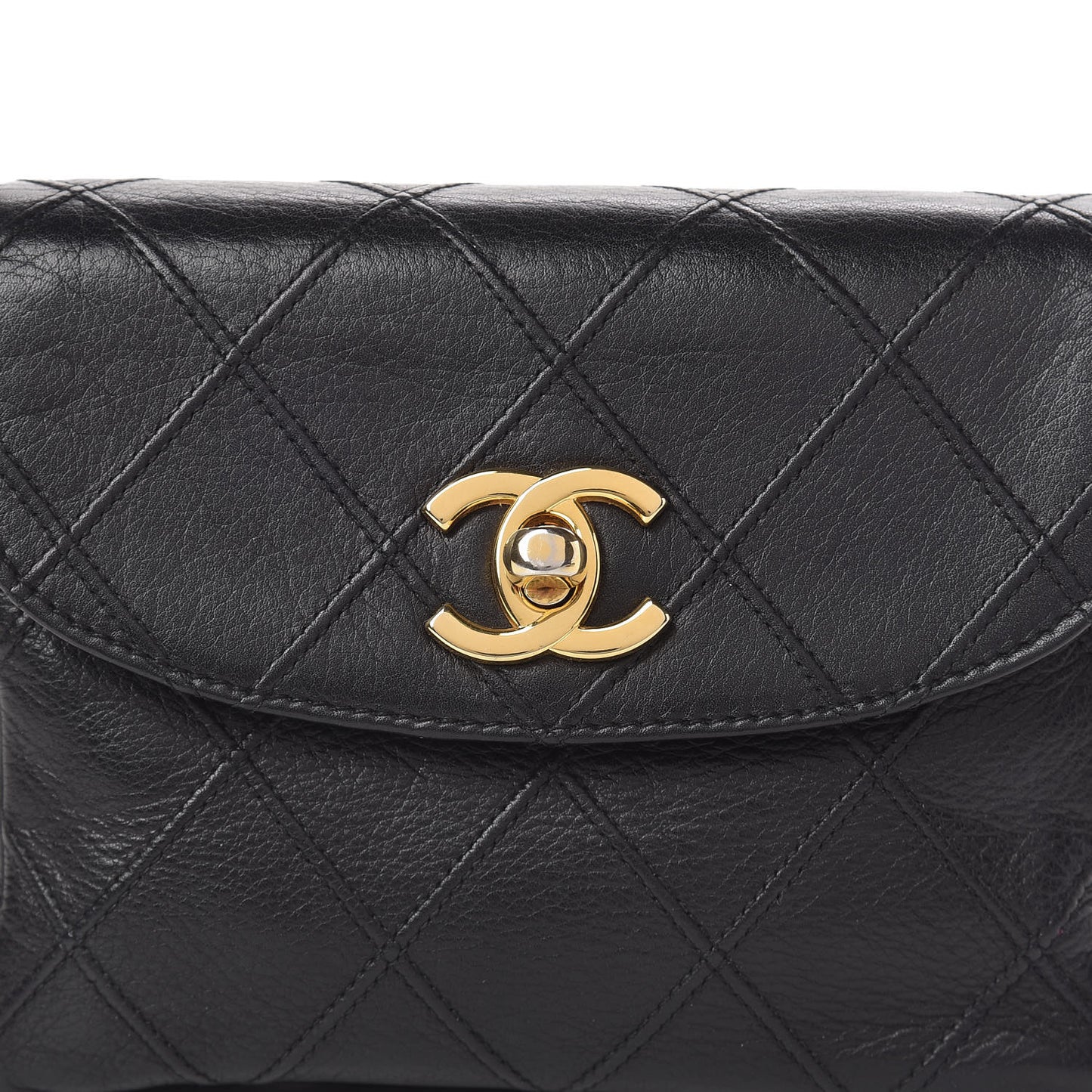 Calfskin Quilted Flap Waist Belt Bag Black