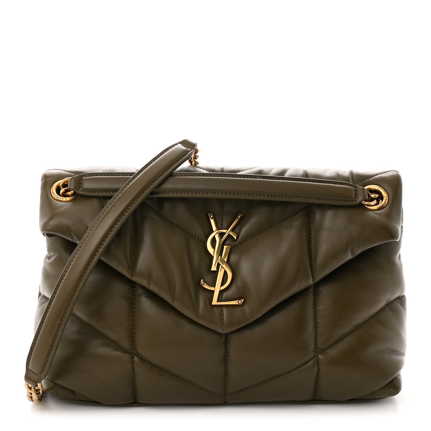 Lambskin Quilted Small Loulou Puffer Monogram Chain Satchel Light Musk