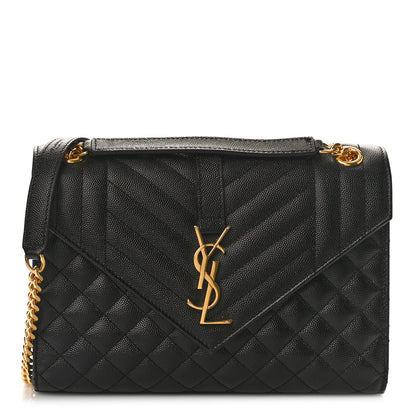 Saint Laurent Grain De Poudre Textured Mixed Matelasse Triquilt Medium Monogram Satchel Black 1 of 8