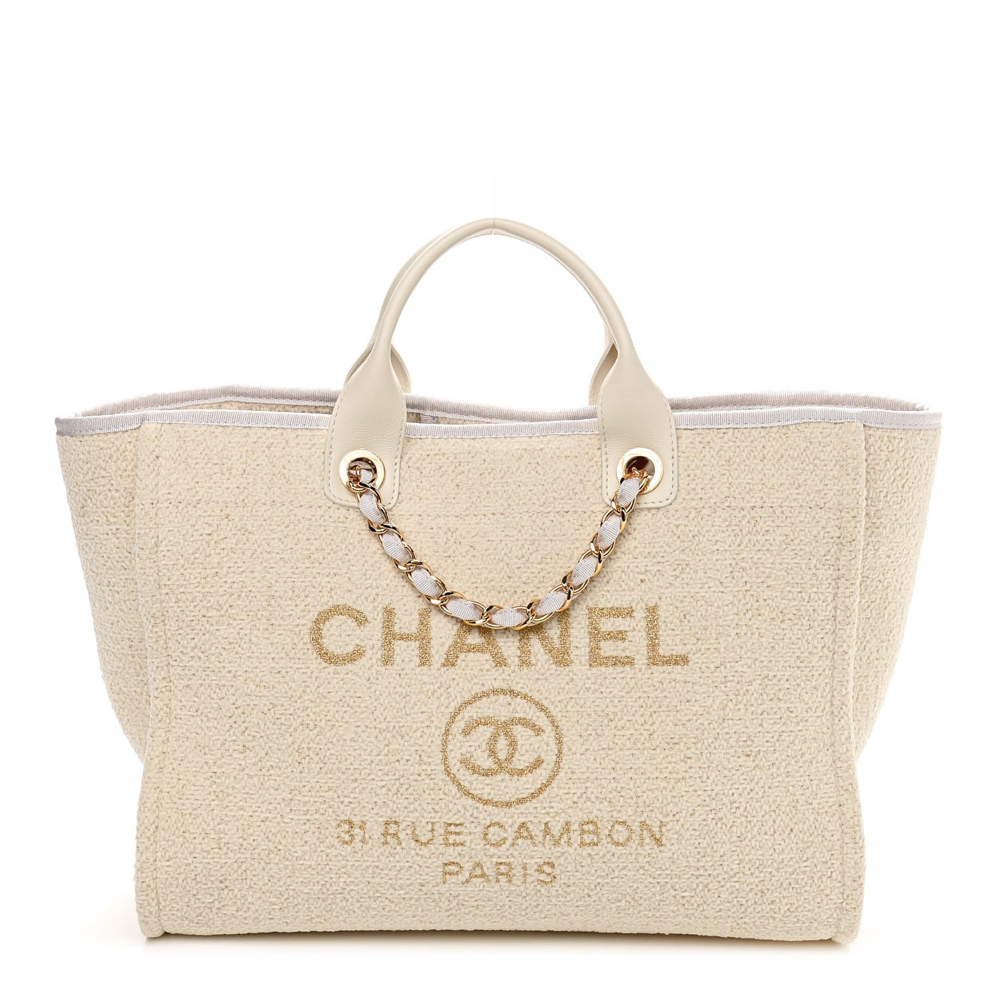 Lurex Boucle Medium Deauville Tote White