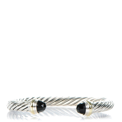 David Yurman Sterling Silver 14K Yellow Gold Black Onyx 7mm Cable Classics Bracelet 1 of 5