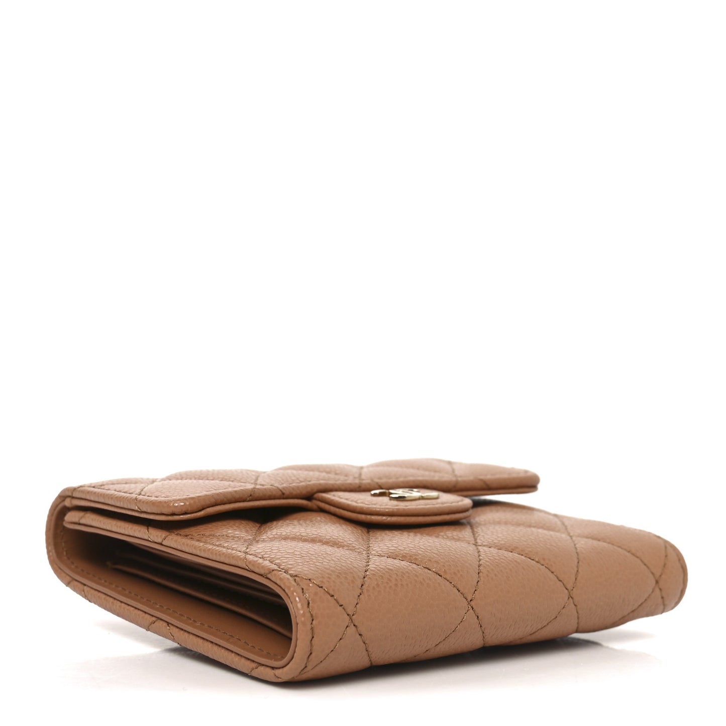 Caviar Quilted Compact Flap Wallet Brown