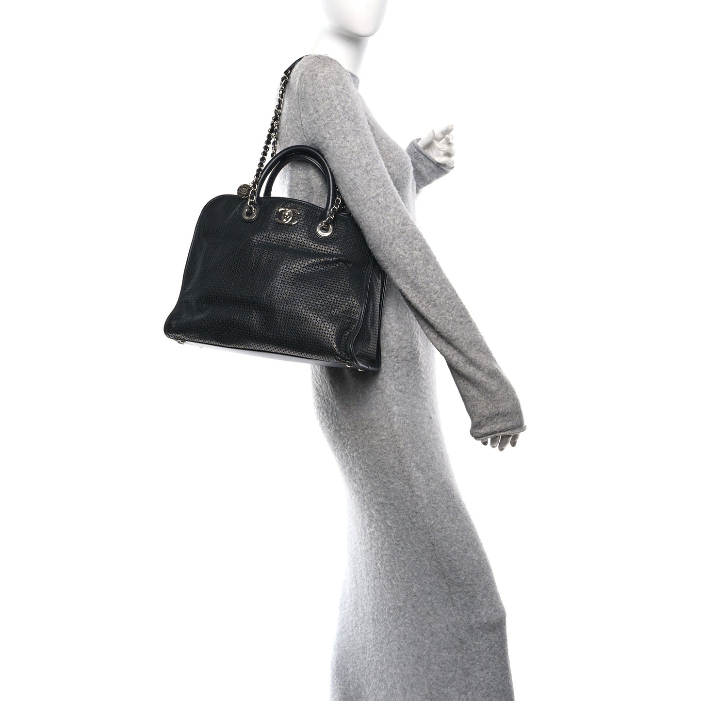 Calfskin Perforated Up In The Air Tote Black