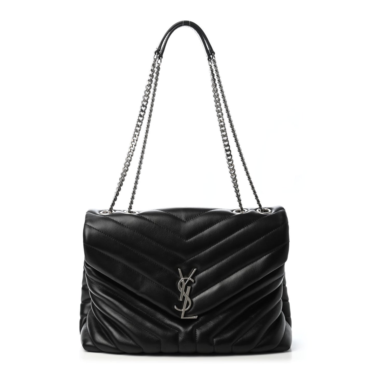 Calfskin Y Quilted Monogram Medium Loulou Chain Satchel Black