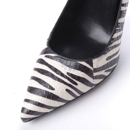 Saint Laurent Snakeskin Zebra Print Paris Pumps 37.5 Black White 11 of 12