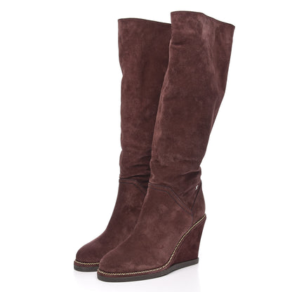 Chanel Suede Calfskin Chain Around High Boots 39 Burgundy 3 of 7