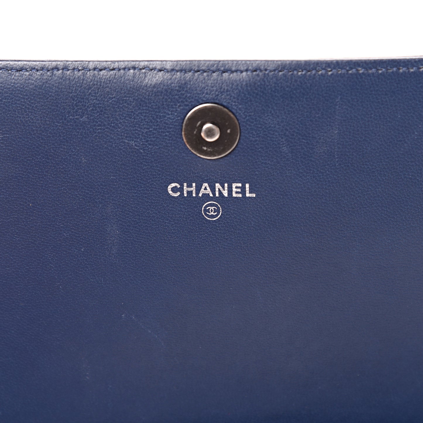 Lambskin Quilted Boy Wallet On Removable Chain WOC Navy Blue
