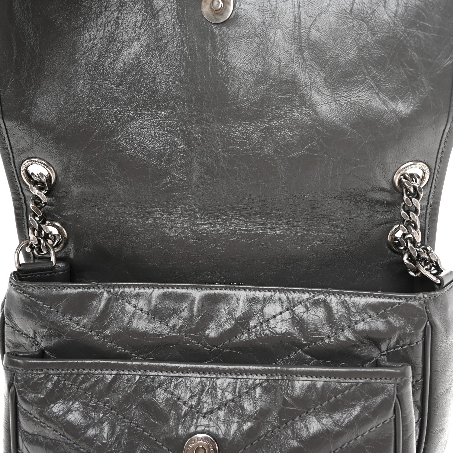 Saint Laurent Crinkled Calfskin Matelasse Monogram Medium Niki Chain Satchel Fog 11 of 11