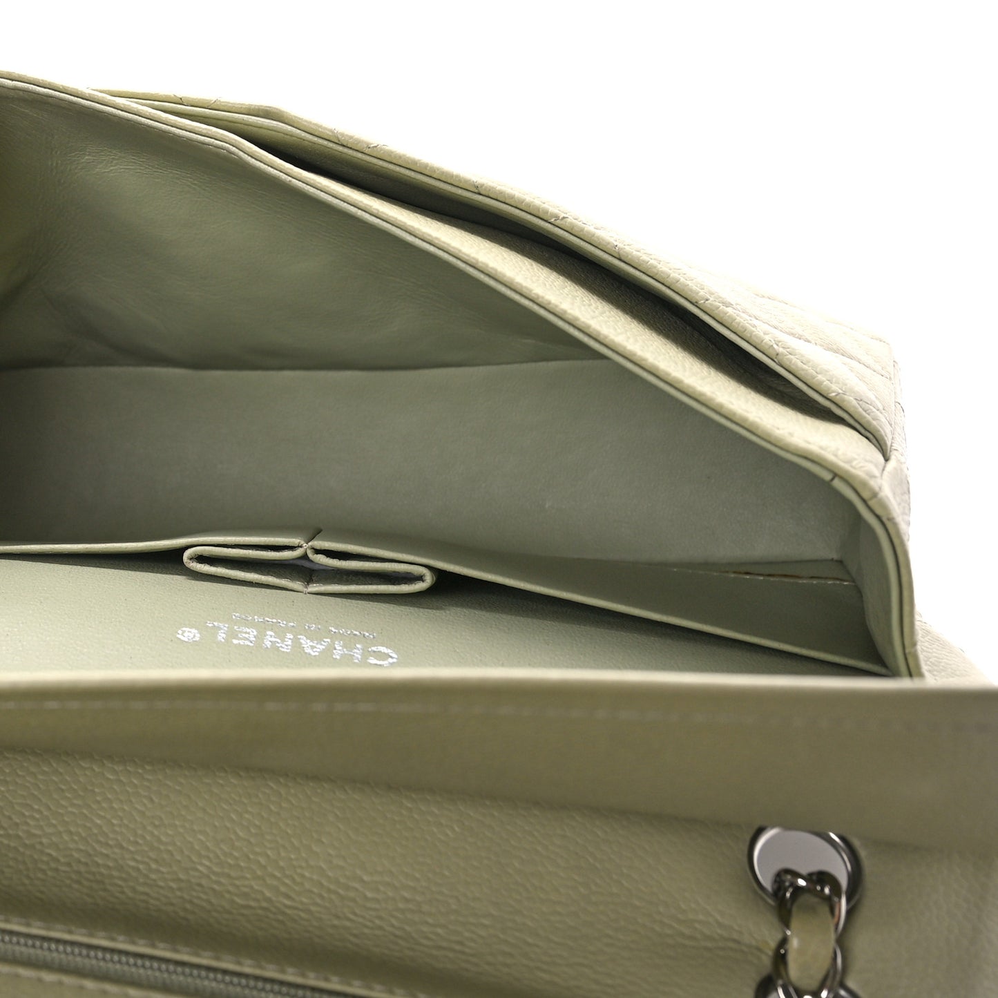 Caviar Quilted Medium Double Flap Light Green