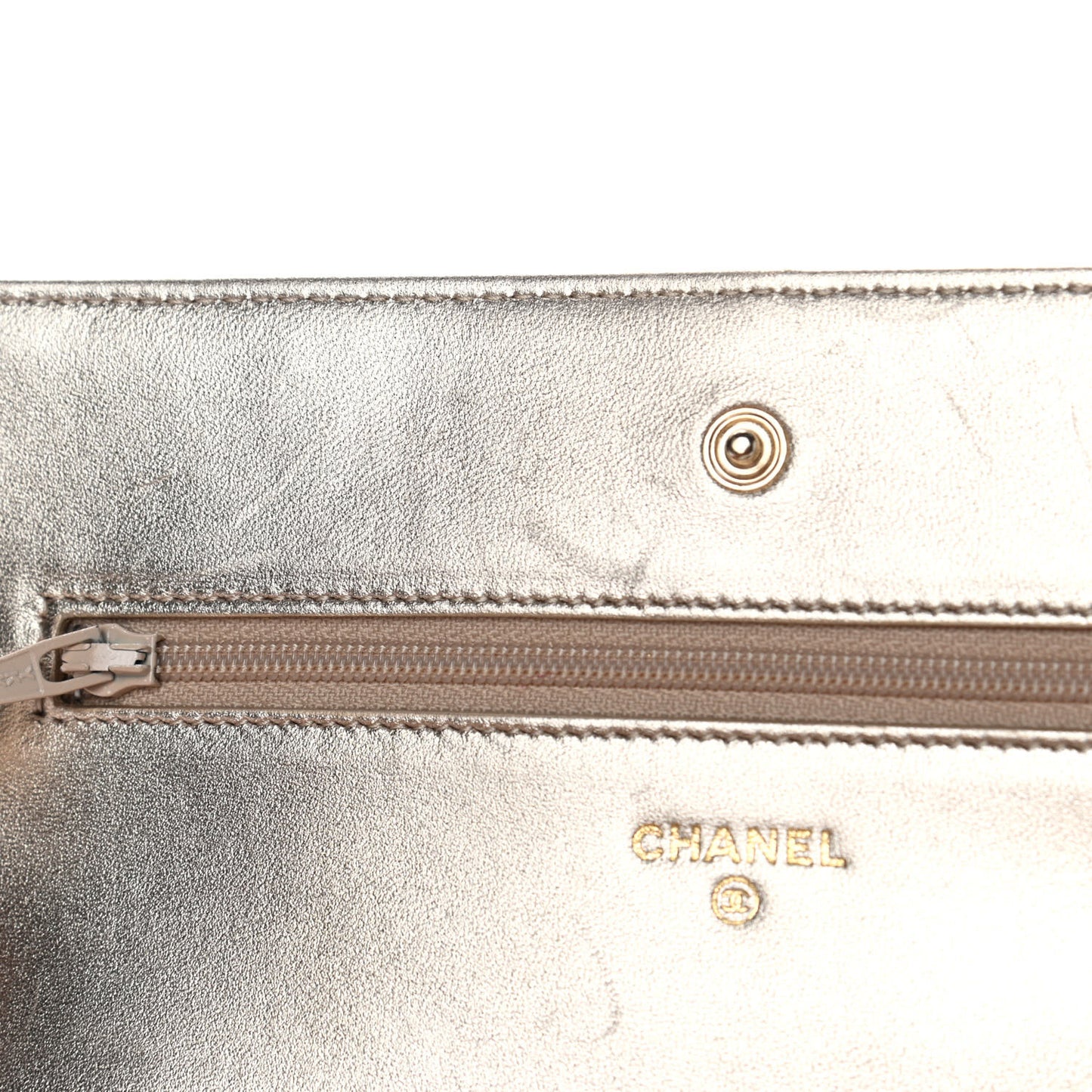 Metallic Lambskin Quilted Wallet On Chain WOC Gold
