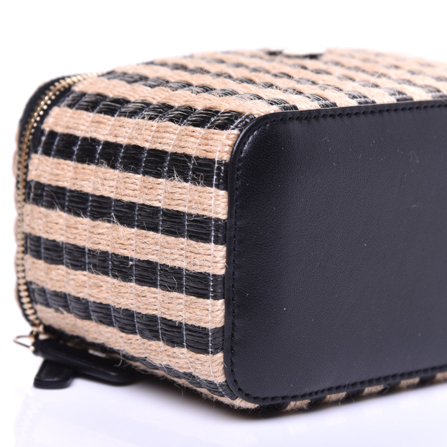 Chanel Raffia Jute Striped Small Vanity Case With Chain Black Beige 8 of 10