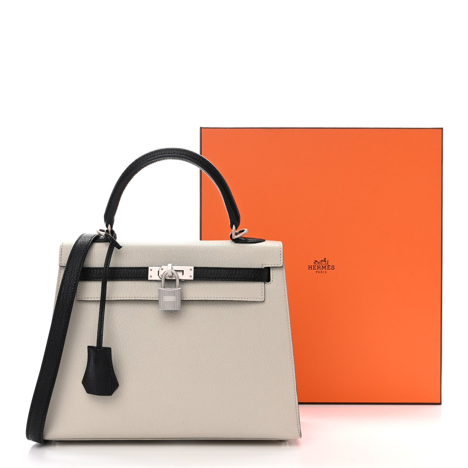 Hermes Chevre Mysore Horseshoe Kelly Sellier 25 Gris Perle Black 3 of 12