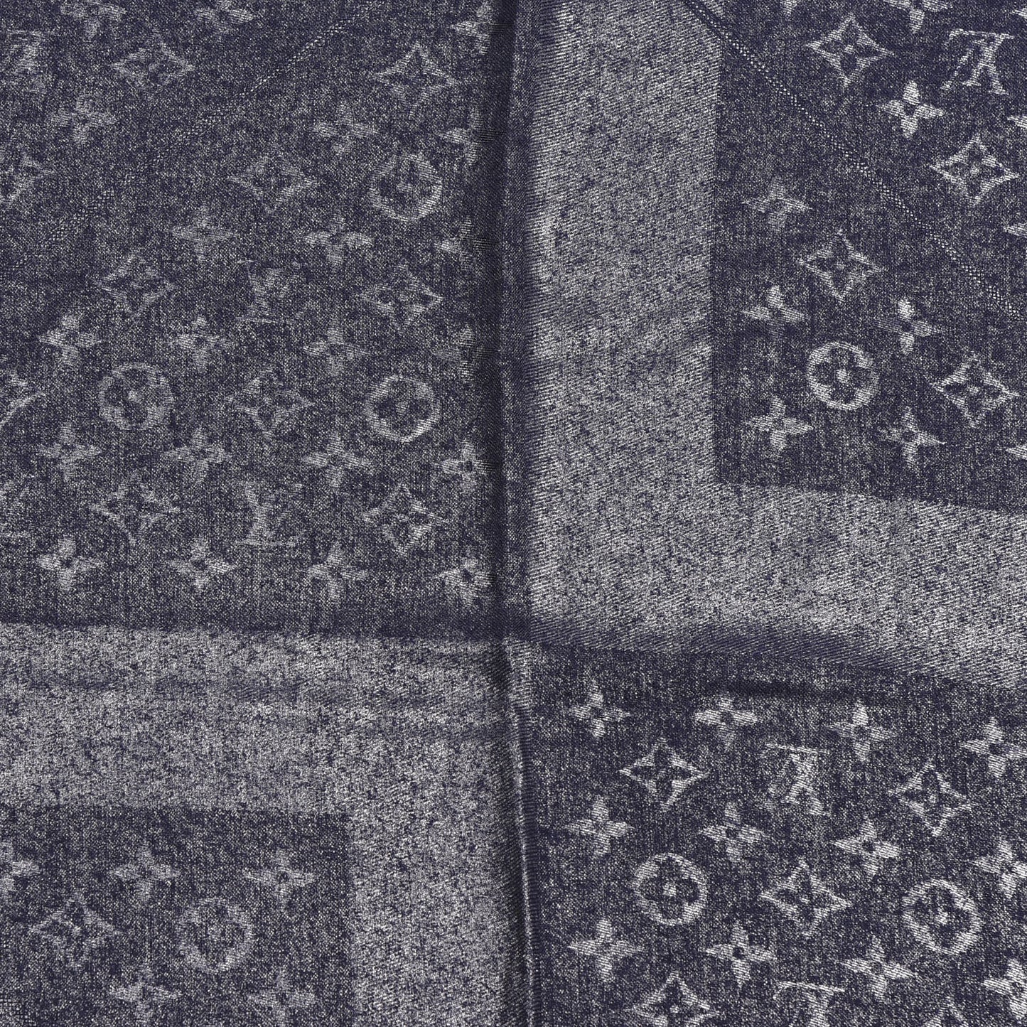 Silk Wool Monogram Rock Shawl Blue