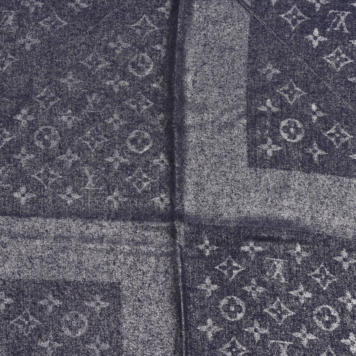 Louis Vuitton Silk Wool Monogram Rock Shawl Blue 2 of 4