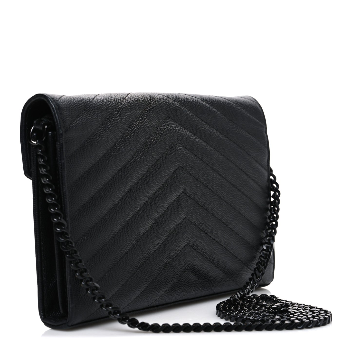 Grain De Poudre Matelasse Chevron Monogram Monochrome Envelope Chain Wallet Black