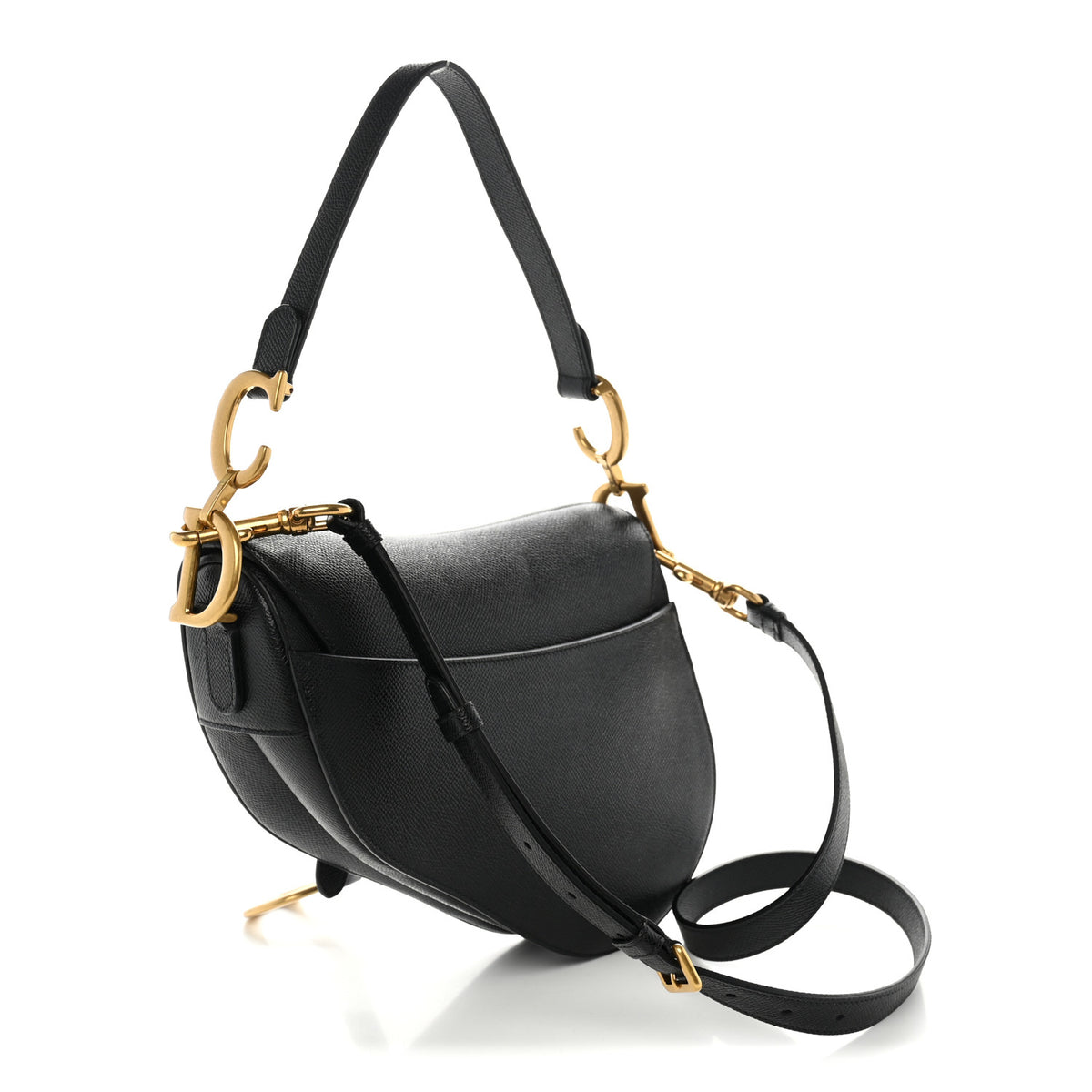 Grained Calfskin Saddle Bag With Strap Black