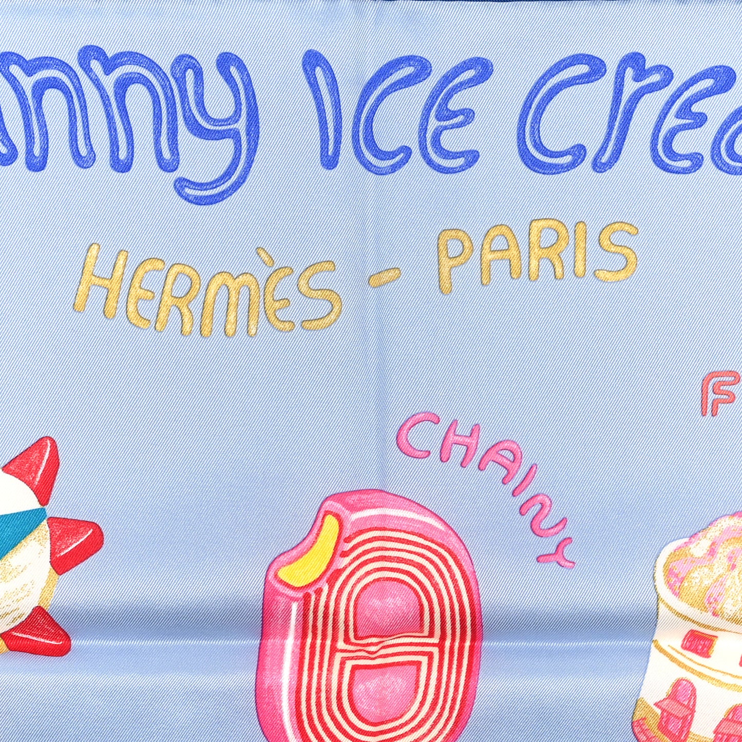 Silk Funny Ice Cream Scarf 70 Bleu Ciel Rose Bonbon Jaune