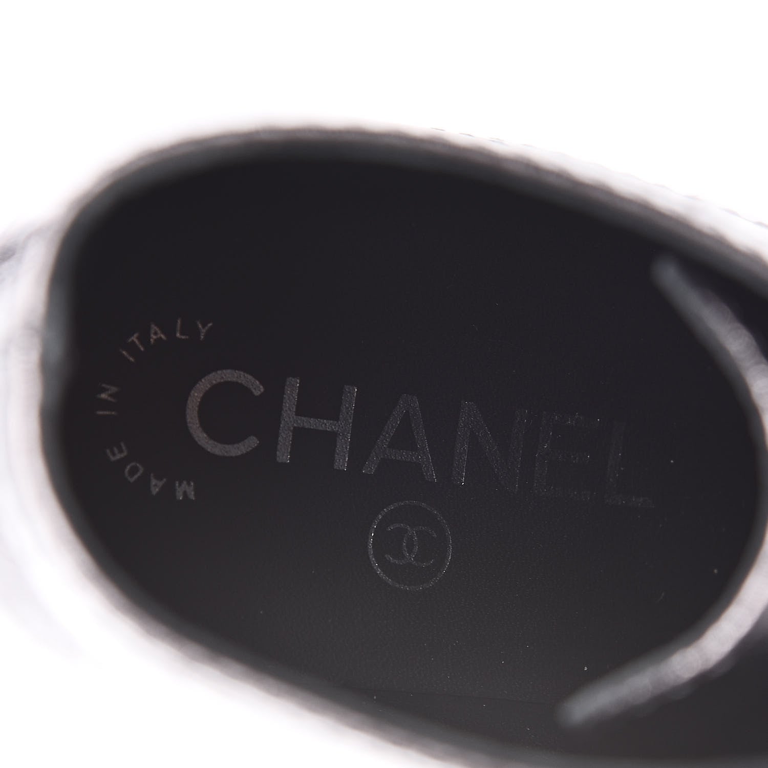 Chanel Metallic Calfskin CC Lace Up Boots 35 Silver Black 7 of 8