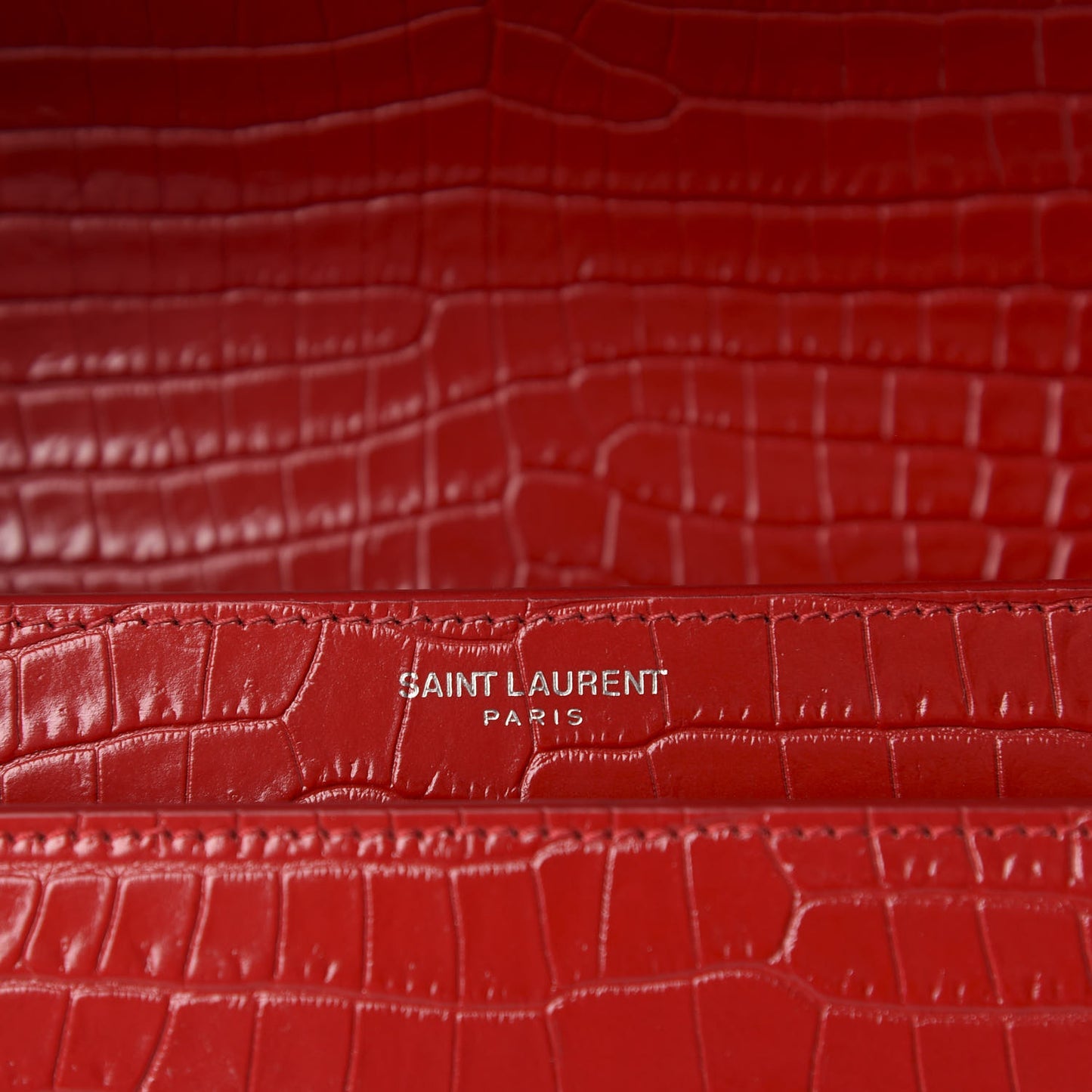 Calfskin Crocodile Embossed Medium Monogram Sunset Rouge Eros