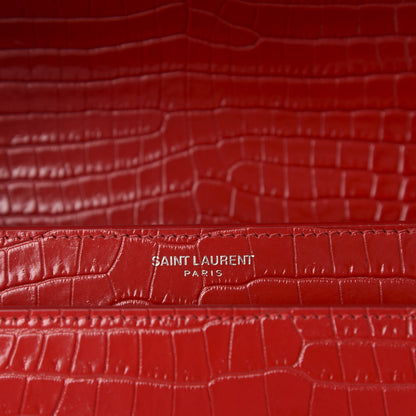 Saint Laurent Calfskin Crocodile Embossed Medium Monogram Sunset Rouge Eros 9 of 10