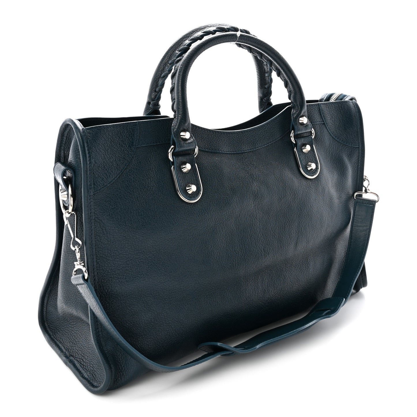Chevre Silver Metallic Edge Hardware City Bleu Paon