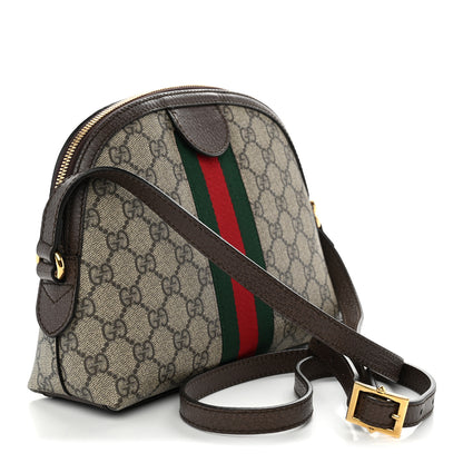 Gucci GG Supreme Monogram Textured Dollar Calfskin Web Small Ophidia Dome Shoulder Bag Beige Ebony New Acero 2 of 9