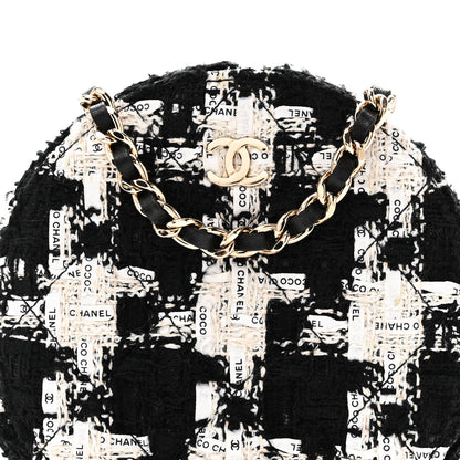 Chanel Tweed Quilted Round Clutch With Chain Black Ecru White 8 of 10