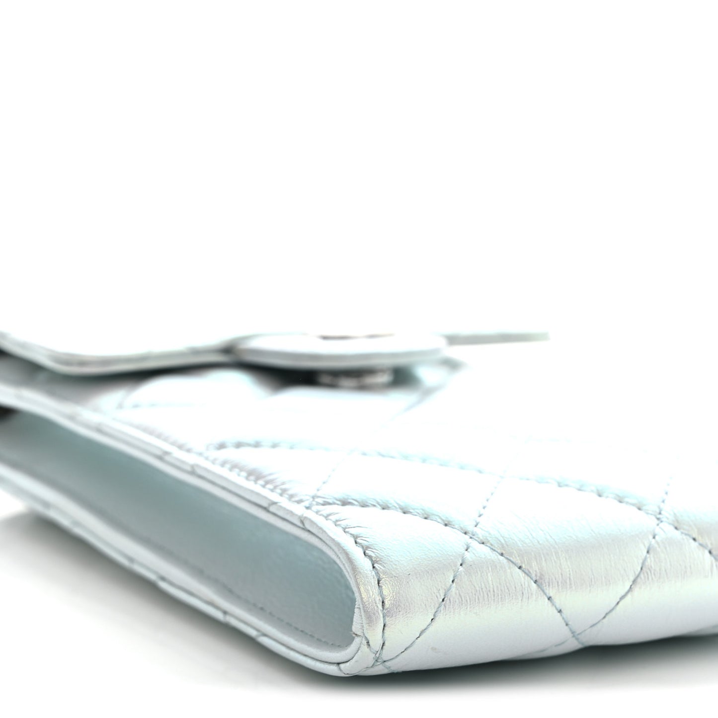 Iridescent Lambskin Quilted CC Phone Holder Blue
