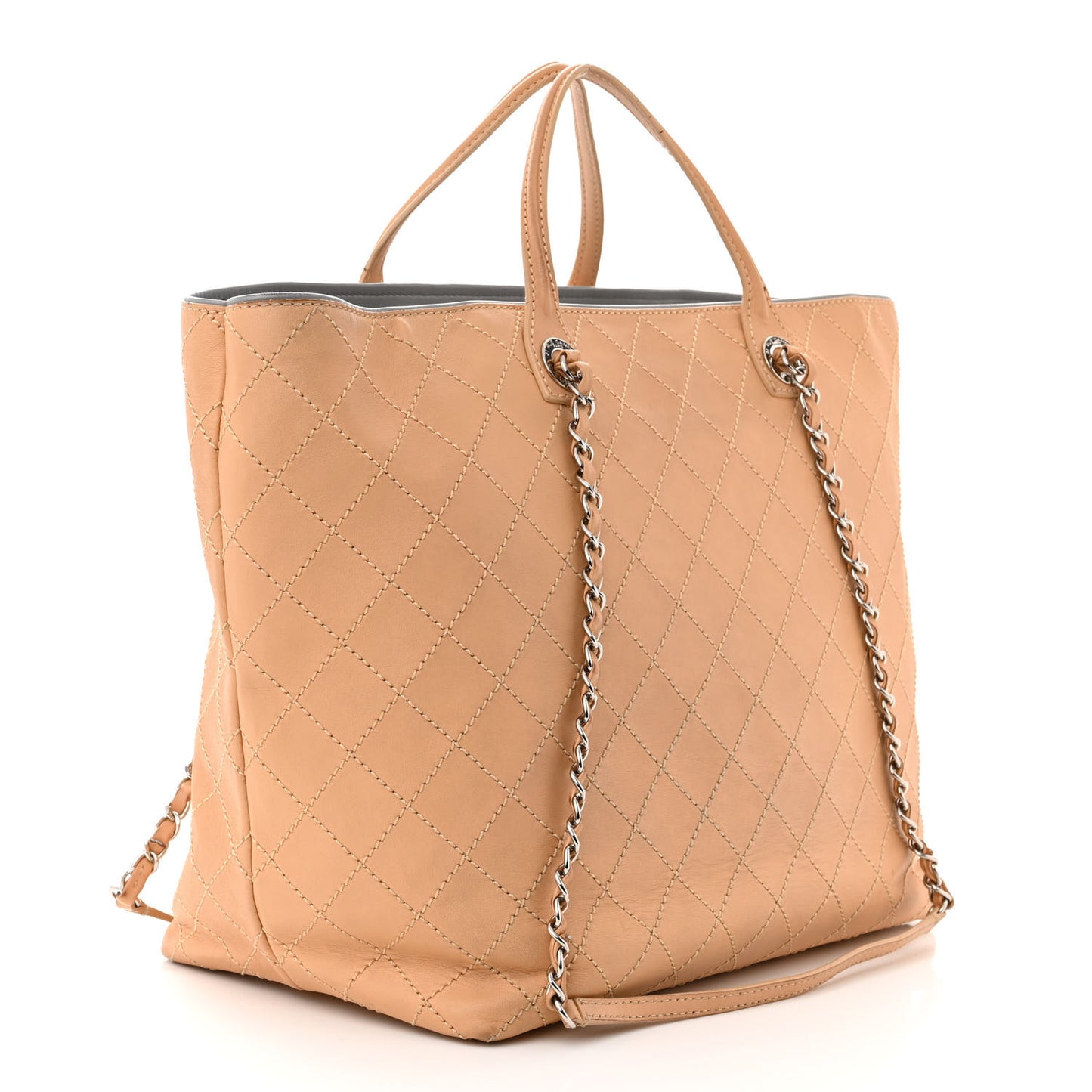 Calfskin Stitched Large Shopping Tote Beige