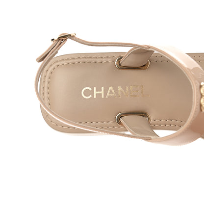 Chanel Lambskin Patent Chain CC Logo Thong Sandals 41.5 Beige 7 of 9