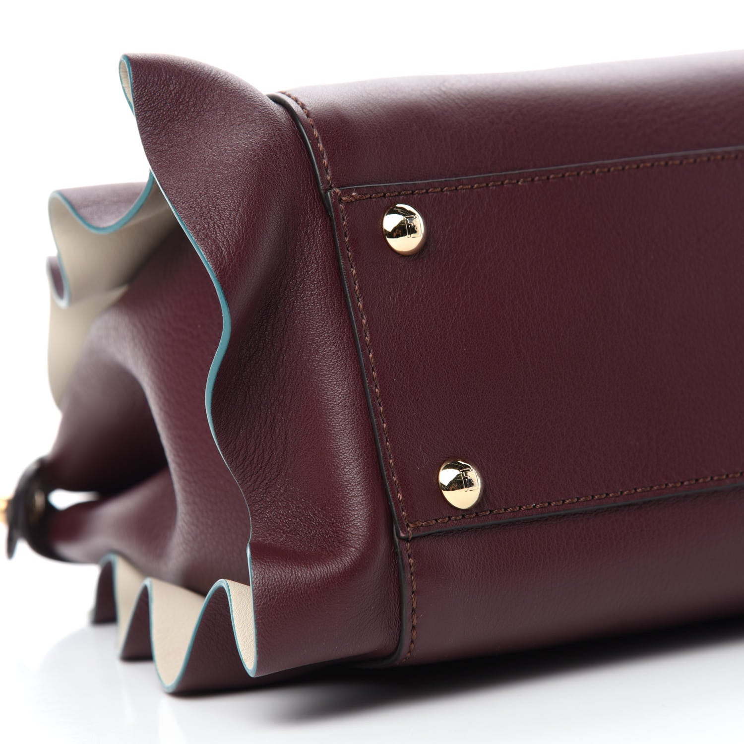 Fendi Vitello Seta Waves Bi-Color Medium Peekaboo Iconic Satchel Bordeaux Latte 7 of 11