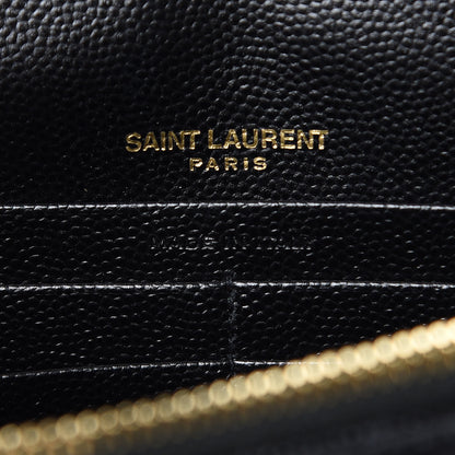 Saint Laurent Grain De Poudre Matelasse Chevron Monogram Envelope Chain Wallet Black 6 of 9
