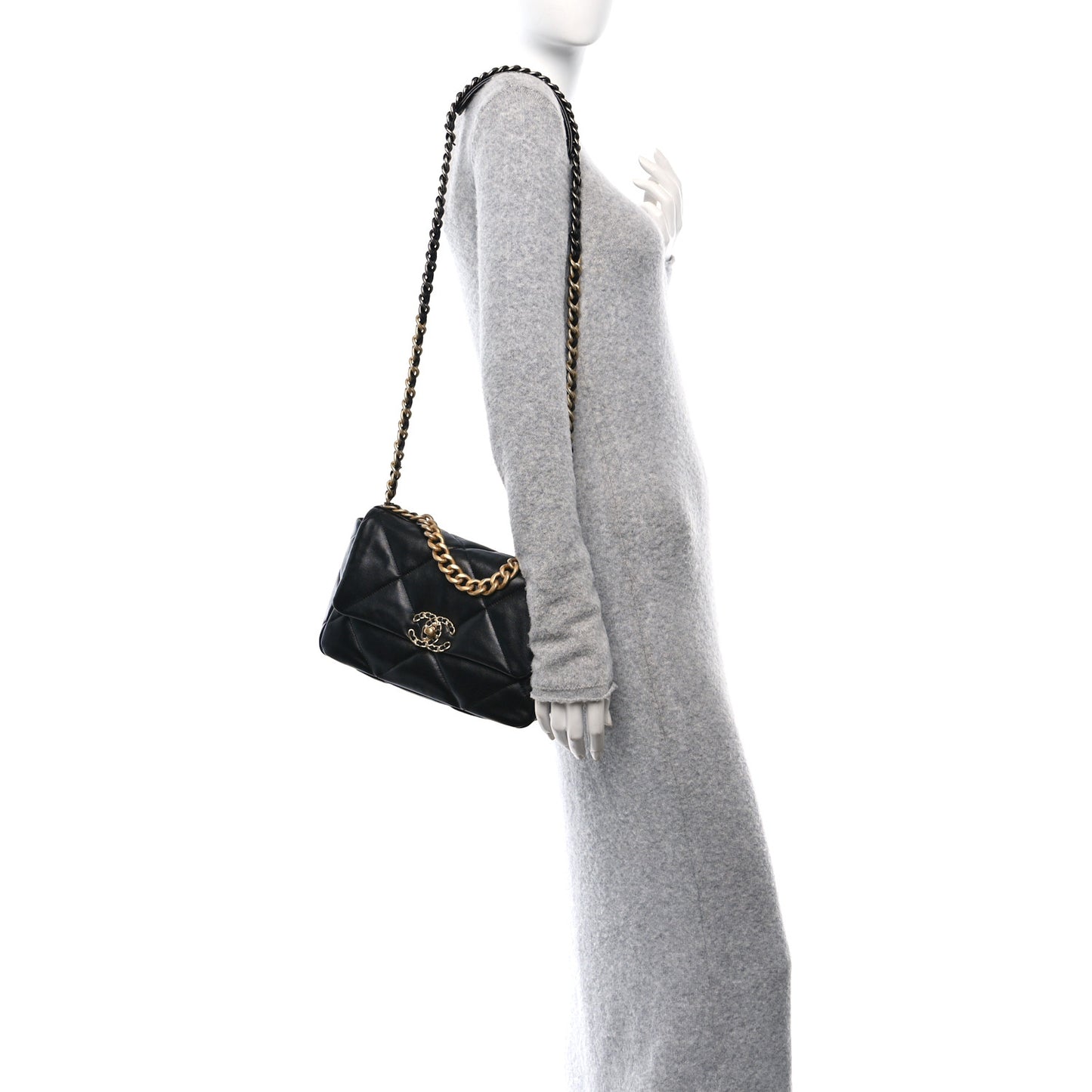 Lambskin Quilted Medium Chanel 19 Flap Black