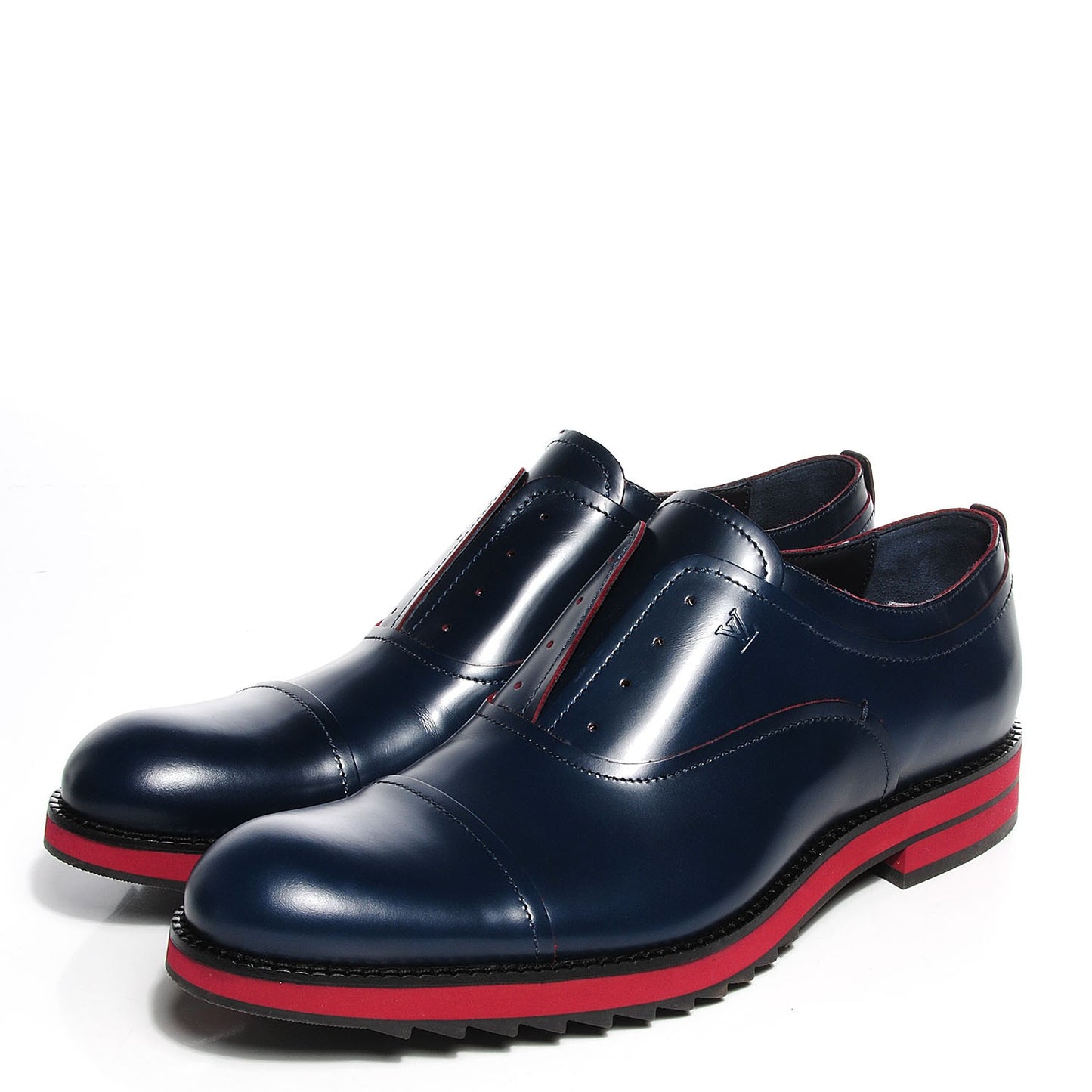 Glazed Calfskin Steel Richelieu Mens Oxfords 10 Marine