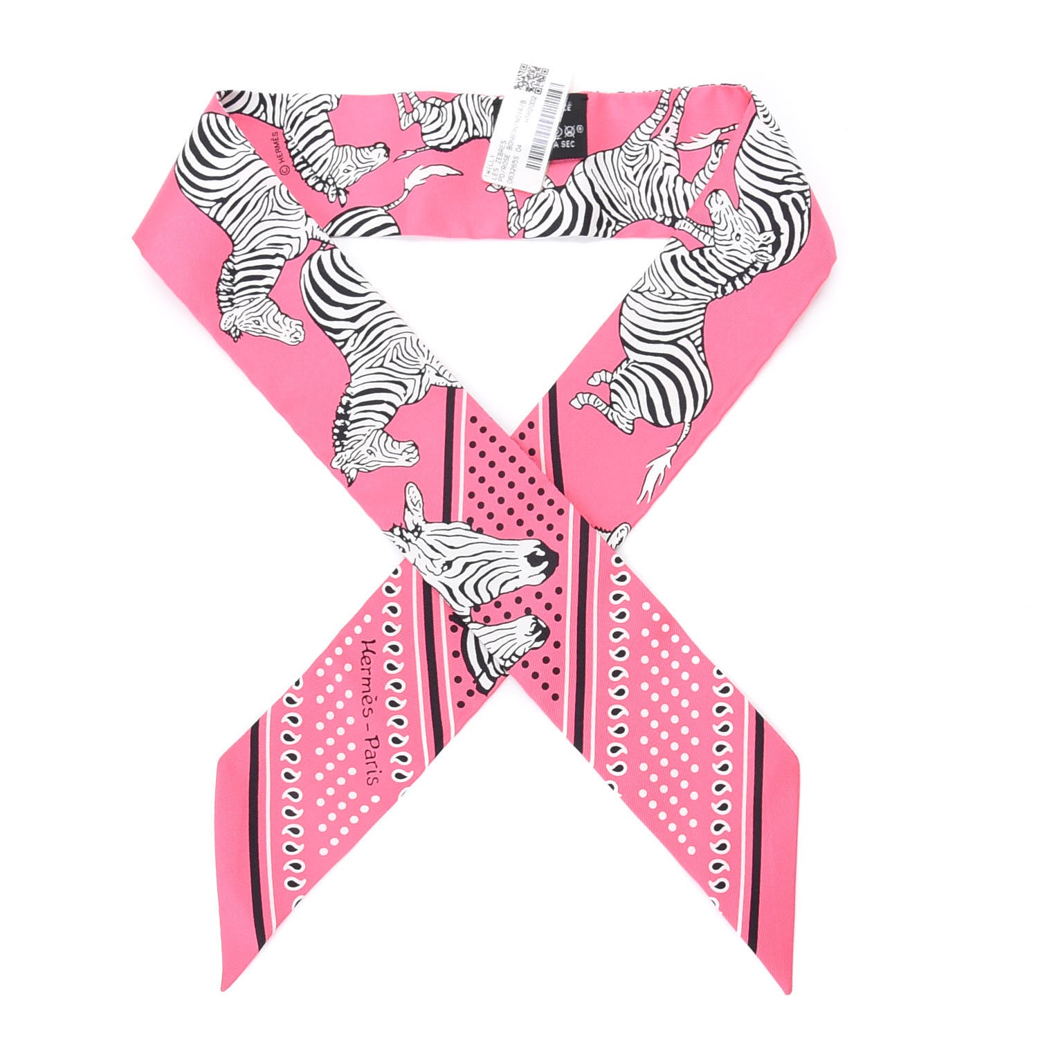 Hermes Silk Les Zebres Twilly Rose Bonbon Black 1 of 3