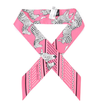 Hermes Silk Les Zebres Twilly Rose Bonbon Black 1 of 3