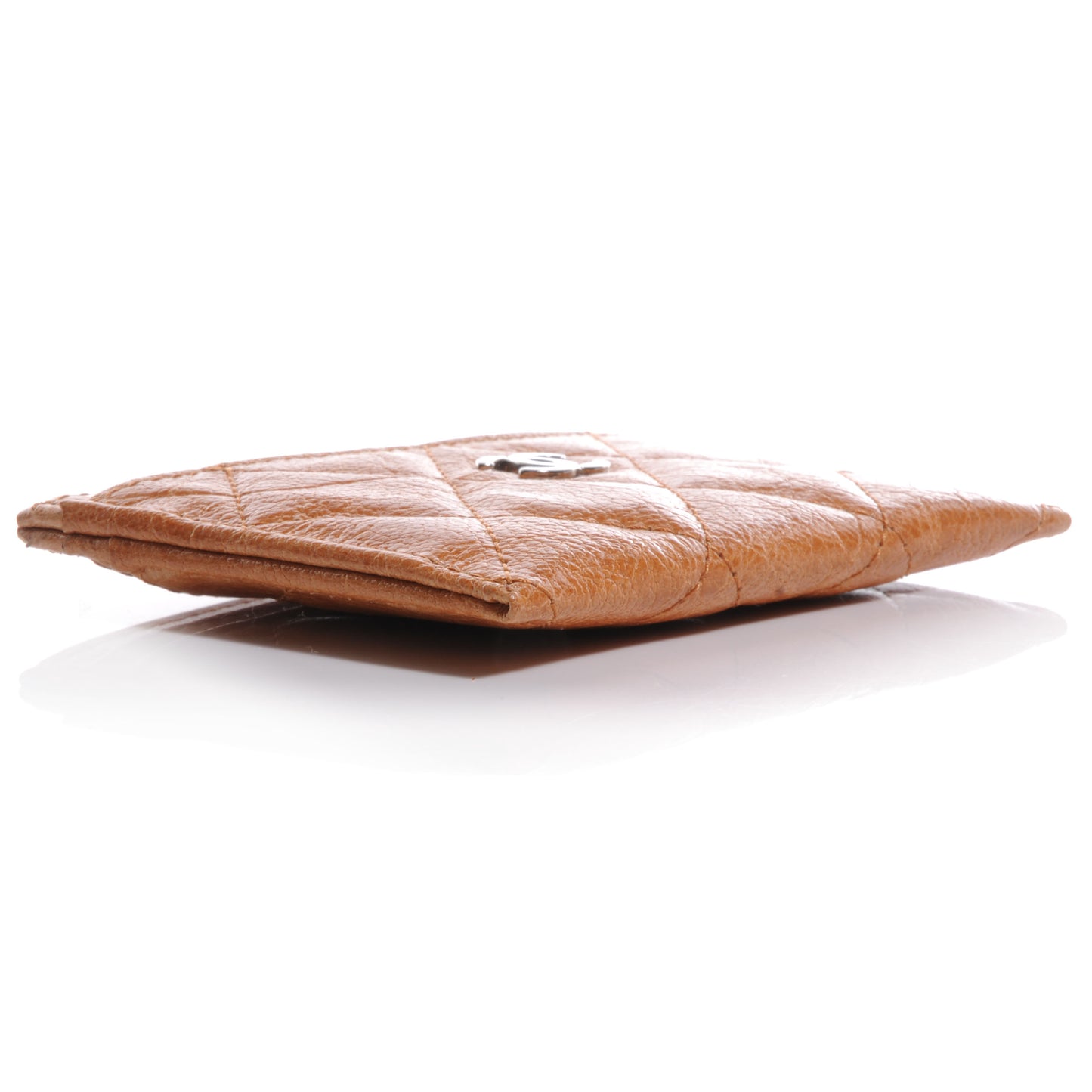 Glazed Calfskin Quilted Card Holder Light Brown