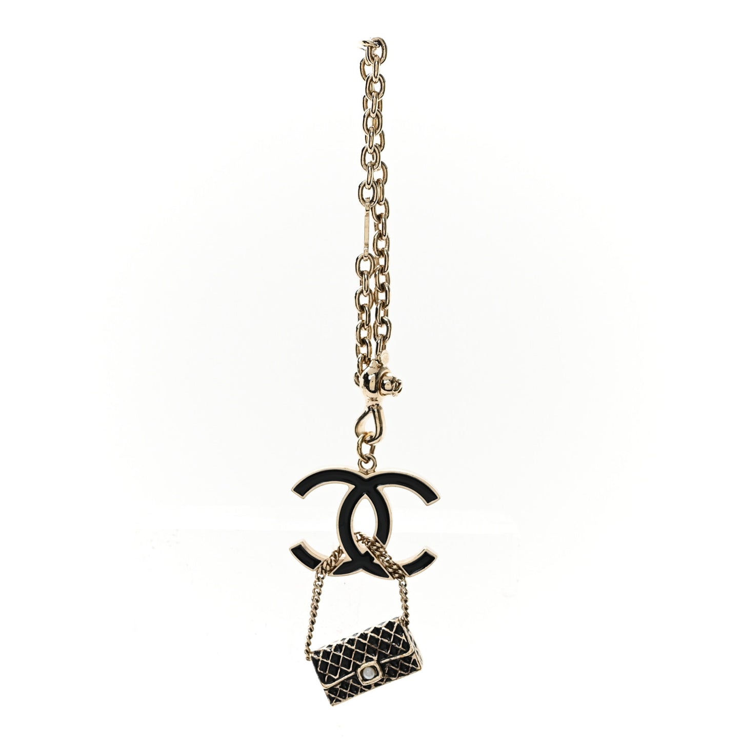 Enamel CC Quilted Flap Keychain Black